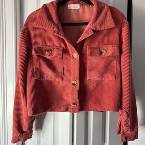 C+D+M Women's Salmon Corduroy Cropped Jacket Size M Casual Button-Up
